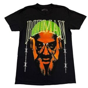 Dennis Rodman Graphic Print Black Orange Green T Shirt Tee Size S